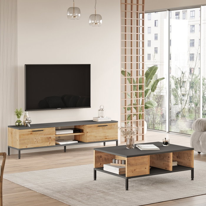 Hanah Home Rl5-Aa Conjunto de Muebles de Salón Pino Atlántico y Antracita